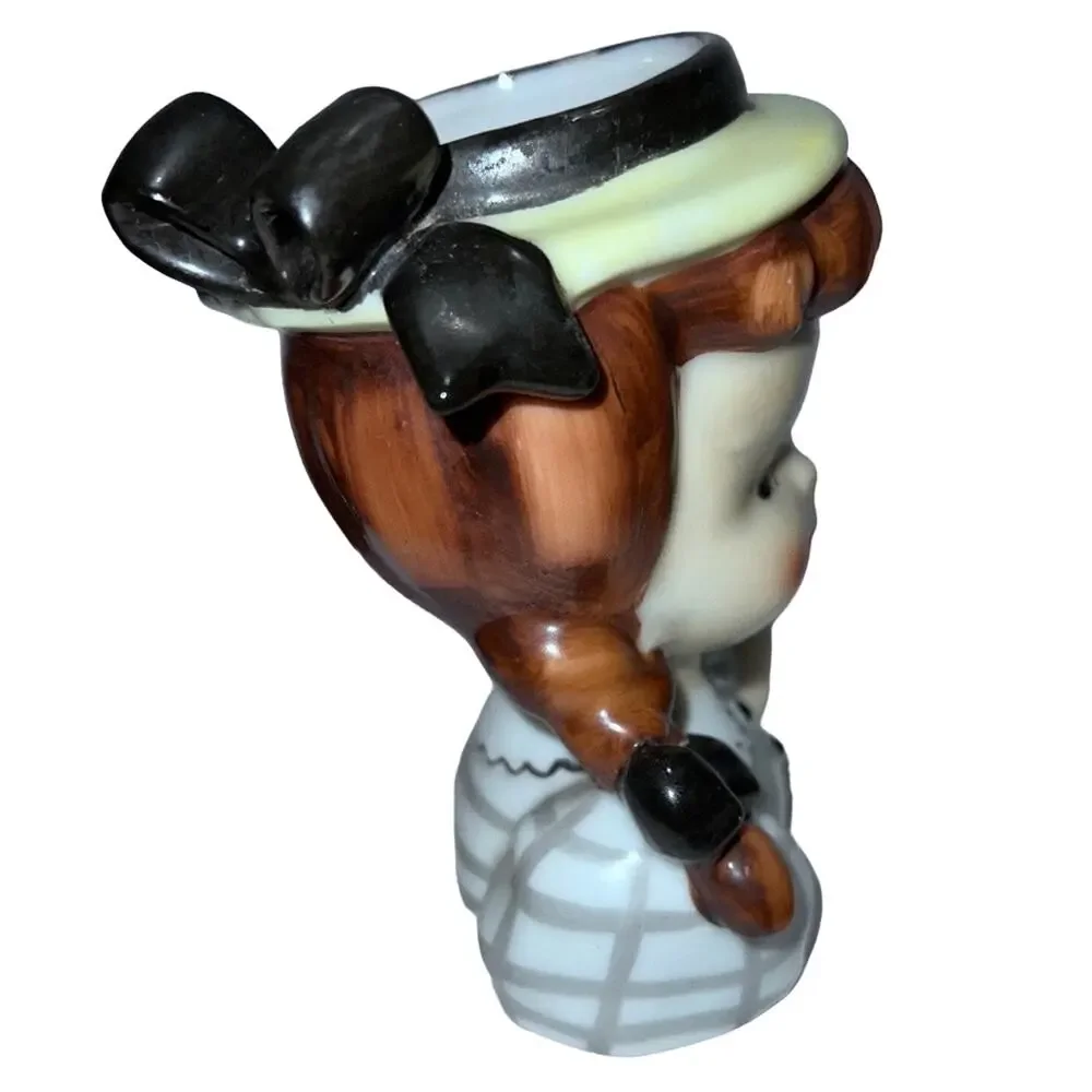 1950s Napco Head Vase Planter Girl with Pigtails & Black Bows - Japan Vintage